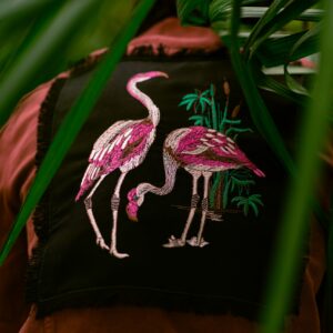 Veste Marron - Broderie Flamant Rose