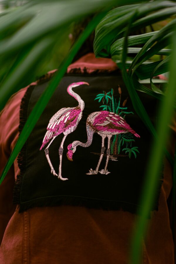 Veste Marron - Broderie Flamant Rose