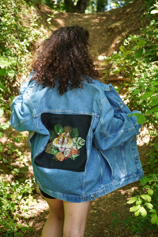 Veste Indica Jean Bleu - Broderie Tigre