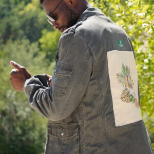 Veste Cano Longue Jean Gris  - Broderie Tigre