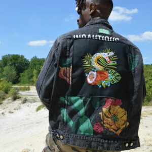 Veste Floréïs Jean Noir Floral - Broderie Serpent