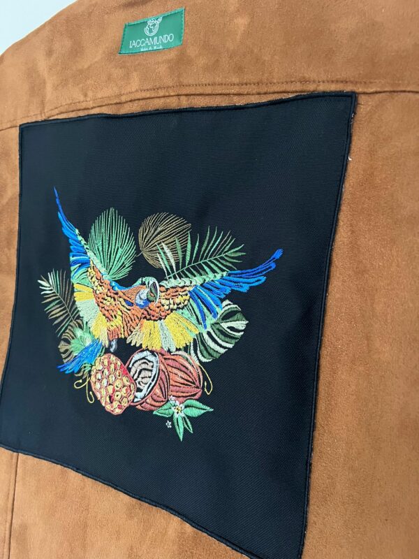 Veste Acajou Velours Marron  - Broderie Perroquet